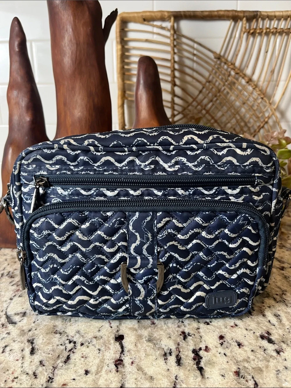 lug Navy Quilted Wave Messenger Crossbody Bag